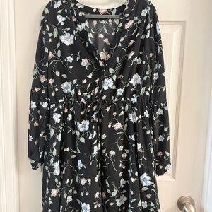 Allegra K Women's Button Front Tie Vintage Long Sleeve Floral Dresses Black